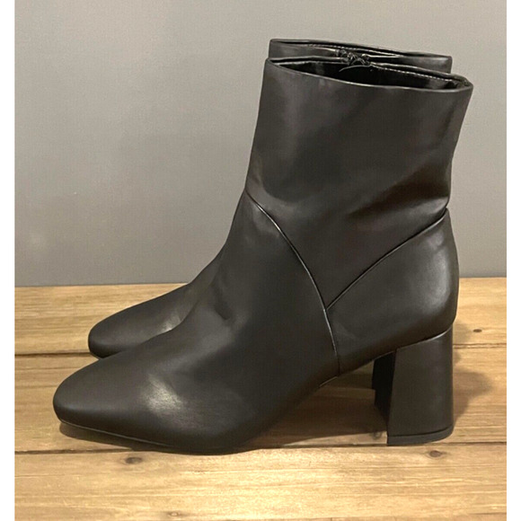 Nordstrom Rack Women's Naja Boots Size 9.5 Black Faux Leather Block Heel Zip Up - Picture 5 of 15